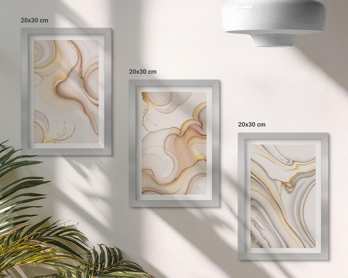 BILDER SET 3er Set - 20x30 cm Silberner Rahmen - Lineare abstrakte Motive - Silberfarben, Kunststoff (20/30cm) - TULUP