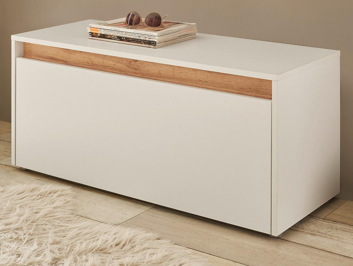 GARDEROBENBANK weiß, Eiche Wotan 100 cm, Sitzbank mit Stauraum - Eiche Wotan/Silberfarben, Holzwerkstoff/Kunststoff (100/45/40cm) - Furn.Design