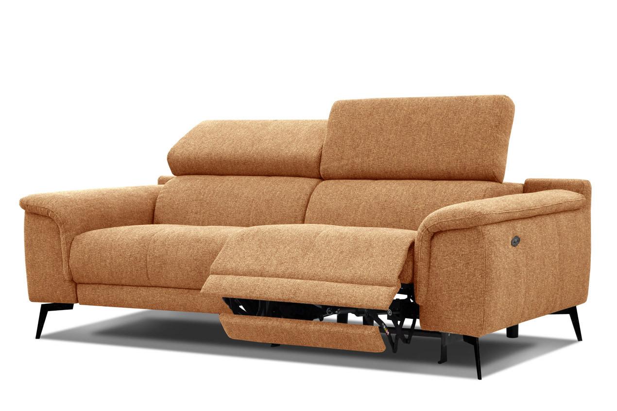 RELAXSOFA FIERO 3-Sitzer mit 1 Relaxfunktion, orange - Schwarz/Orange, Holzwerkstoff/Textil (212/82/103cm) - Wozimo