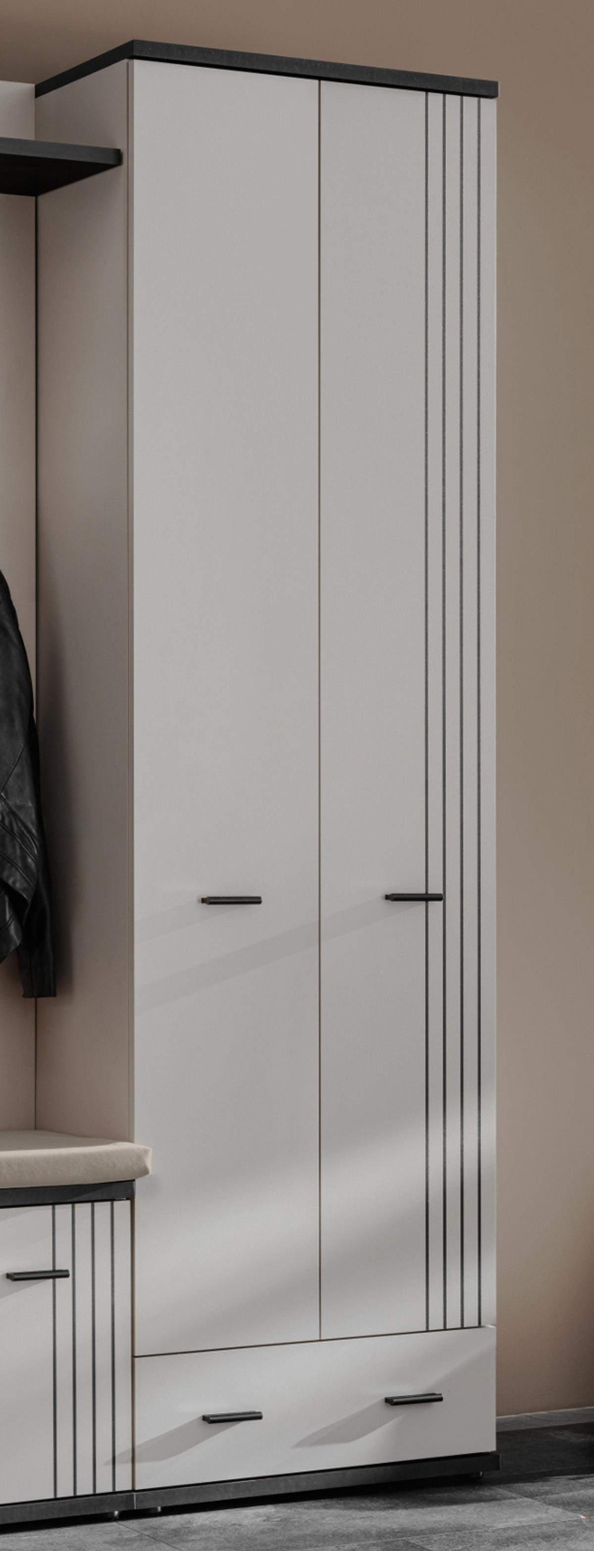 GARDEROBENSCHRANK Kaschmir, schwarz 60 x 203 cm, Flurschrank mit Streifenmuster - Kaschmir/Schwarz, Holzwerkstoff/Kunststoff (60/203/32cm) - Inn.Furn
