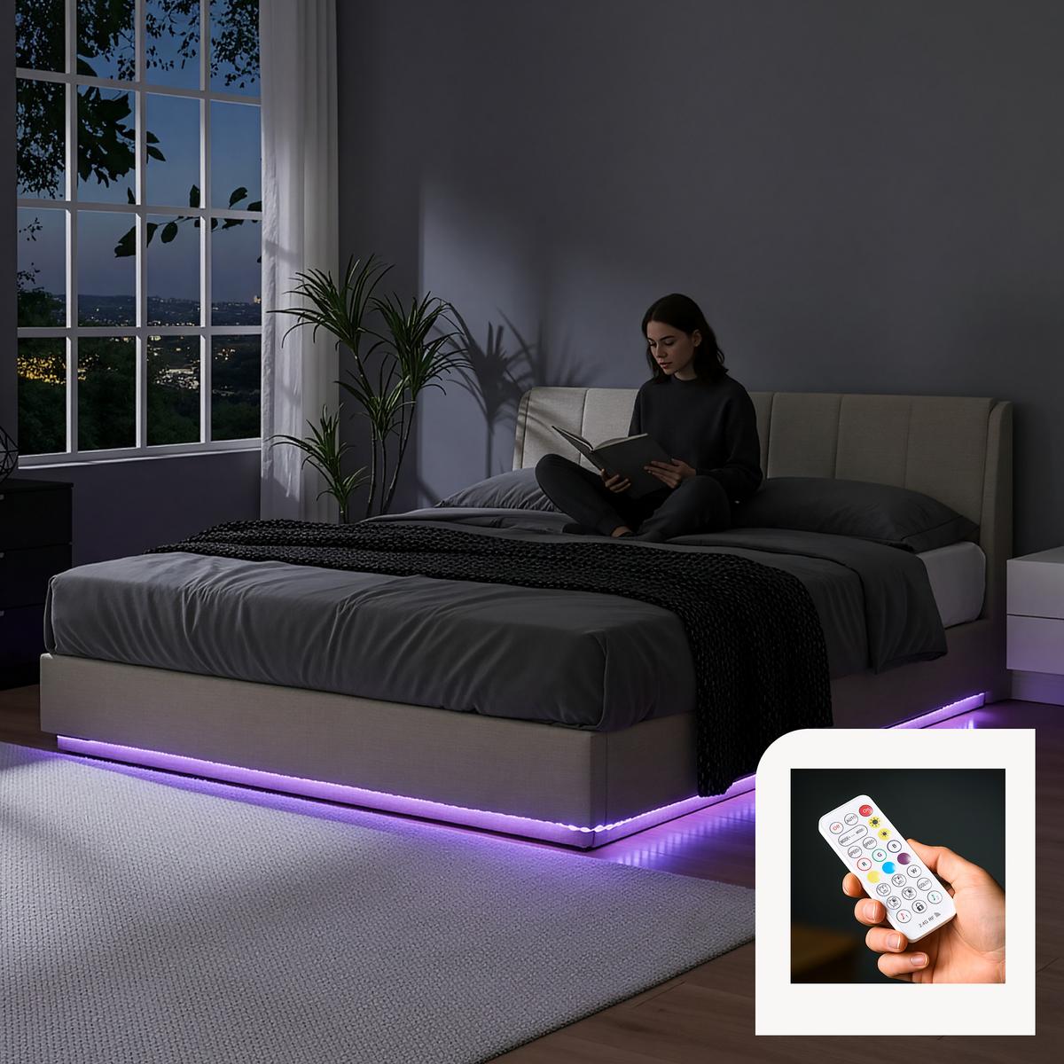 LED POLSTERBETT Tröstiar mit Matratze - Beige, Holzwerkstoff/Kunststoff (180/200cm) - [en.casa]