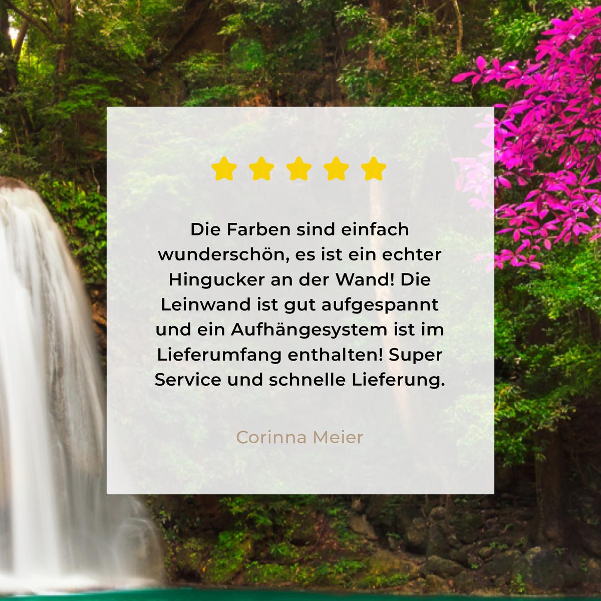 LEINWANDBILD Wasserfall mit bunten Blumen und Bäumen - Natur - Dschungel Wanddeko 40x60 cm - Waldgrün, Textil (40/60cm) - MuchoWow