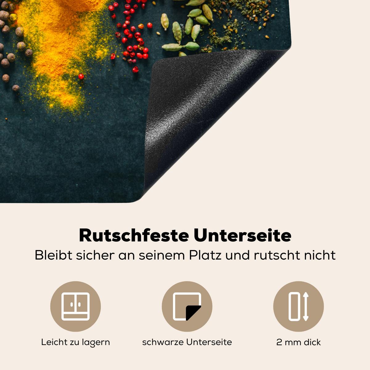 HERDABDECKPLATTE Kräuter - Gewürze - Löffel Induktionsmatte 77x59 cm - Multicolor, Kunststoff (77/59/0.2cm) - MuchoWow