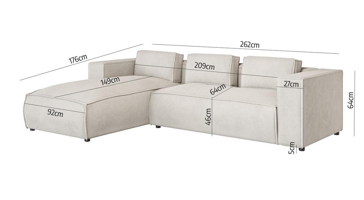 ECKSOFA Nova Beige Cord - Beige/Schwarz, Holz/Kunststoff (262/176cm) - S-Style Möbel