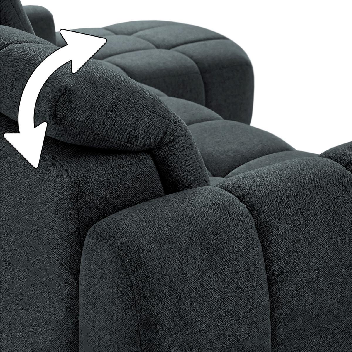 ECKSOFA Sorel Mini mit Automatisch verstellbarer Sitztiefe und Kopfstützen, rechts, Dunkielgrau - Dunkelgrau, Textil (275/190cm) - Beautysofa