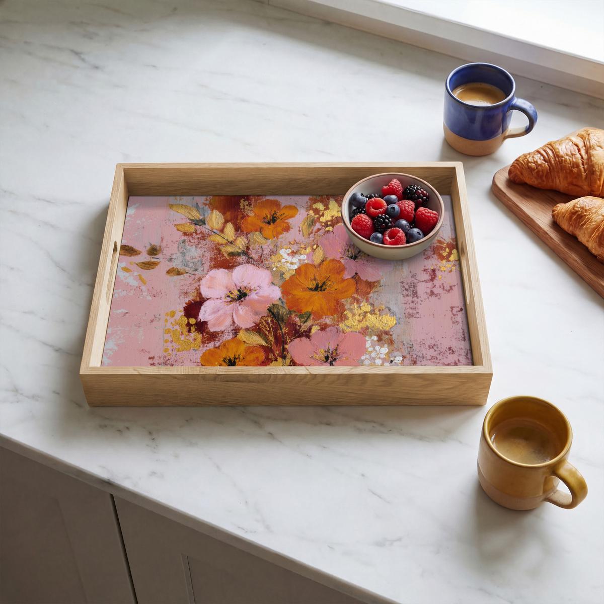 TABLETT Malerei - Blumen - Rustikal - Rosa 40x30 cm - Rosa, Holz (40/5/5cm) - OnlyWow