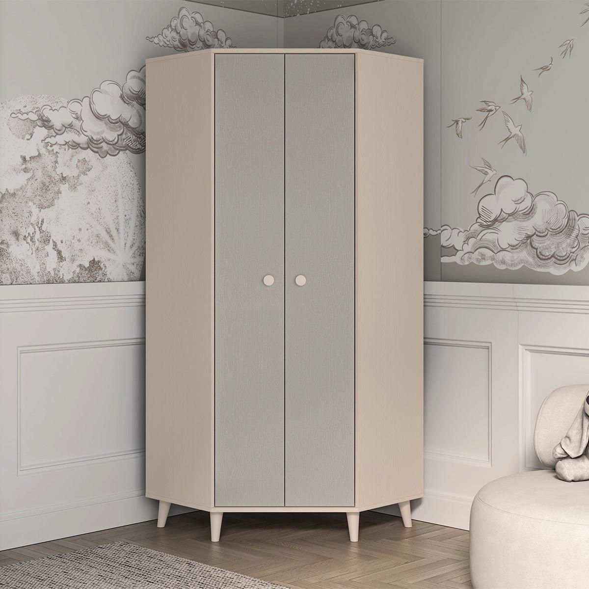 SCHRANK 2 Türen Alycia Beige - Grau - Holzeffekt - Grau, Holz (80/190/80cm) - Petits-meubles