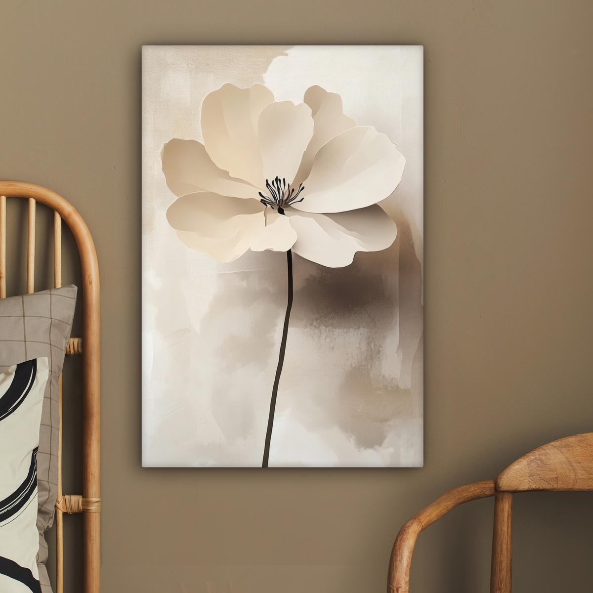 LEINWANDBILD Blume - Beige - Farbe - Schatten Wanddeko Schlafzimmer 60x90 cm - Creme, Textil (60/90cm) - MuchoWow
