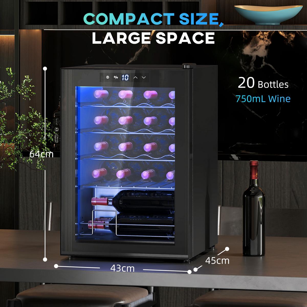 WEINKÜHLSCHRANK Metall Hartglas Schwarz - Schwarz, Metall (45/64/43cm) - HOMCOM