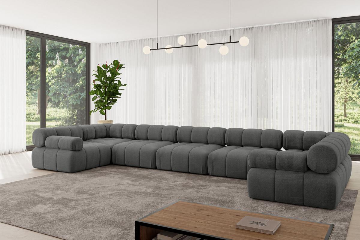 WOHNLANDSCHAFT modulares Sofa Birno-U3 - 475x190x70 cm Dunkelgrau Velours - Dunkelgrau, Holzwerkstoff/Textil (475/70/190cm) - ALTDECOR