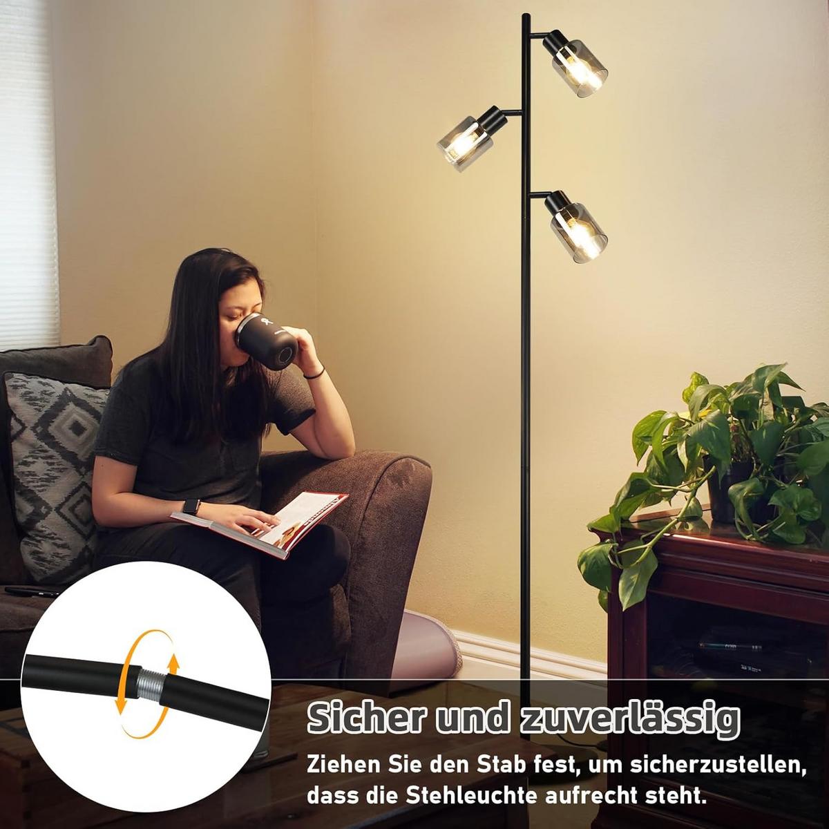 STEHLAMPE Elowen 23/23/138 cm - Schwarz, Glas/Metall (23/23/138cm) - ZMH