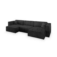 WOHNLANDSCHAFT SARMO P Schwarz Kordstoff mit Schlaffunktion - Schwarz/Grau, Holz/Kunststoff (347/70/148cm) - MASSENO