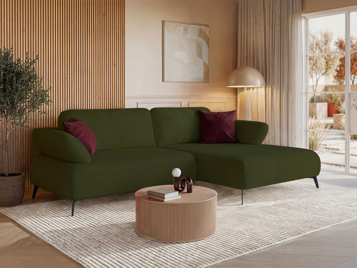 ECKSOFA Avolla Olivgrün rechts - Schwarz/Olivgrün, Textil/Metall (186/284cm) - Selsey