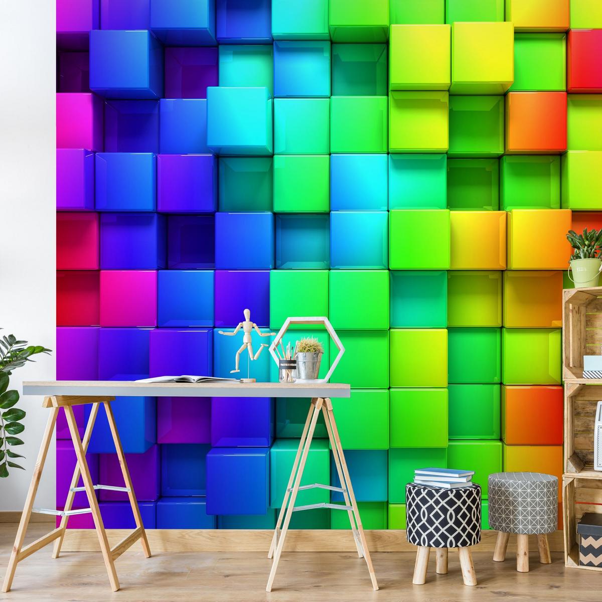 FOTOTAPETE 3D Würfel 192/192 cm - Multicolor, Papier (192/192cm) - Bilderwelten