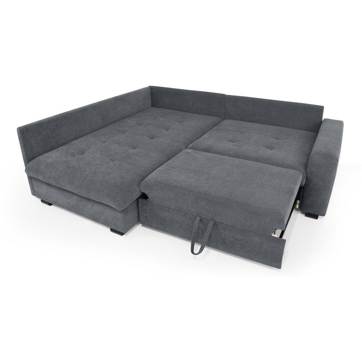 ECKSCHLAFSOFA Ramo mit Bettkasten, Topper gratis, Dunkelgrau, links - Dunkelgrau/Schwarz, Textil (190/229cm) - Beautysofa