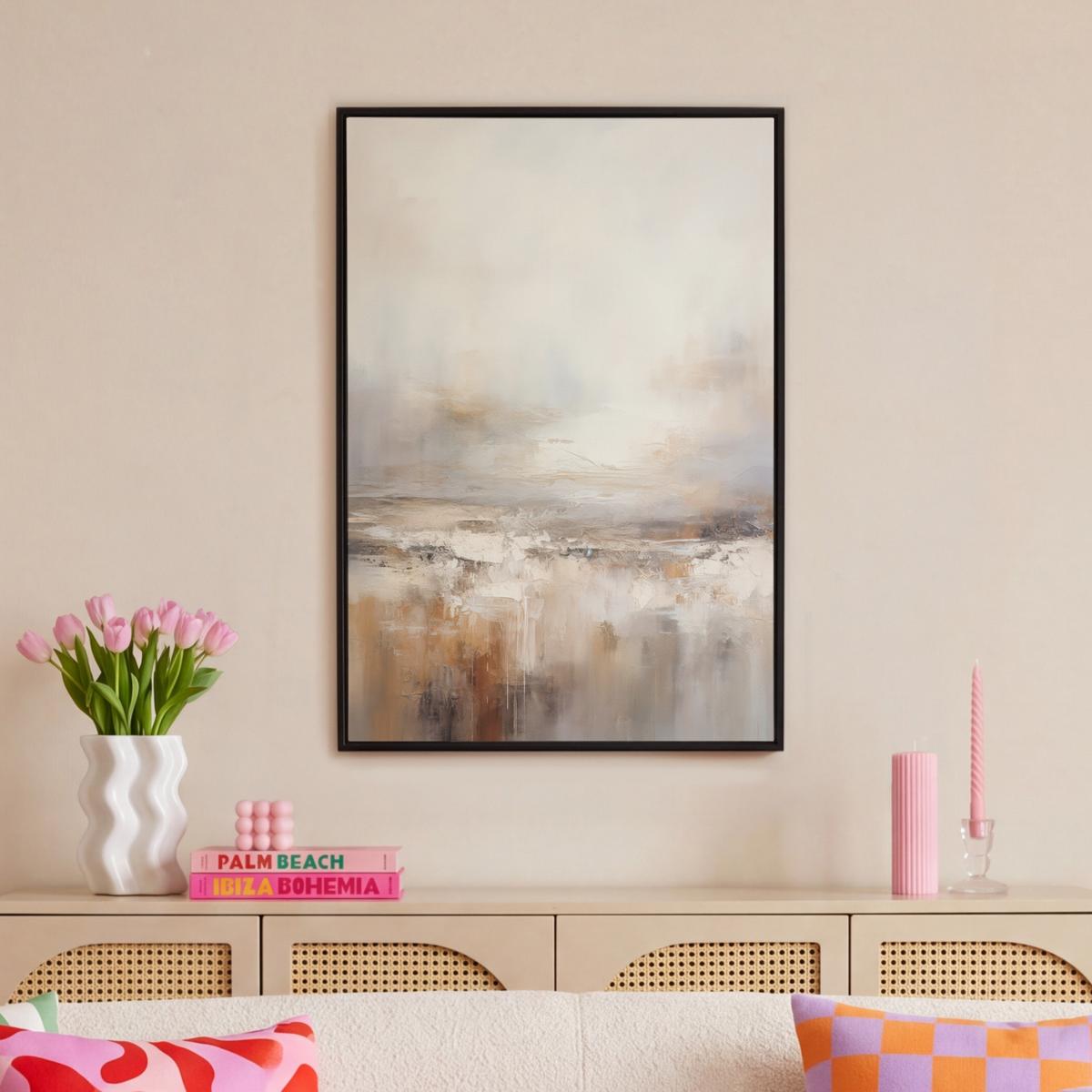 LEINWAND Bilder mit Rahmen - Kunst - Industriell - Grau - Braun - Abstrakt - 60x90 - Sandfarben, Textil (60/90cm) - MuchoWow