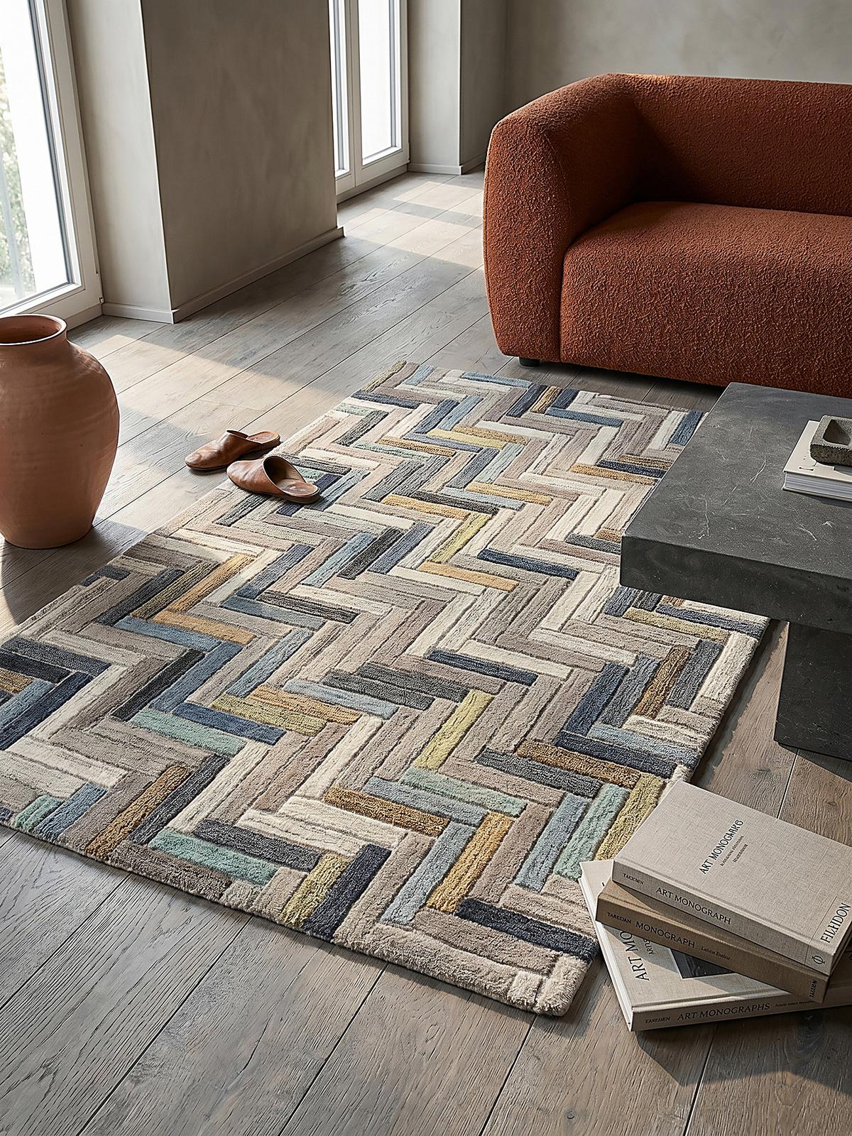 WOLLTEPPICH ESK, geometrisch, Florhöhe 10 mm, Blau-Bunt, 160 x 230 cm - Blau, Textil (230/160cm) - KADIMA DESIGN