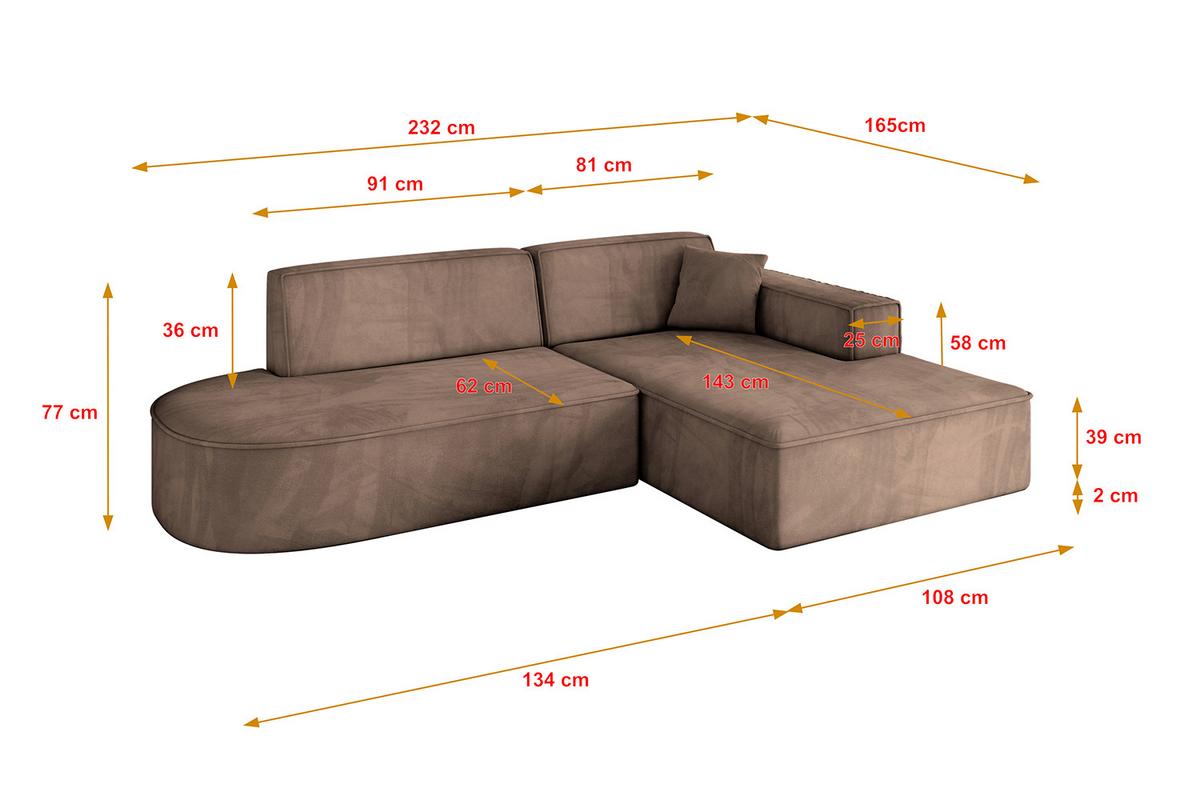 ECKSOFA Ottomane Rechts IREA-L1-v4 - 232x165x77 cm Braun - Braun, Holzwerkstoff/Textil (232/165cm) - ALTDECOR
