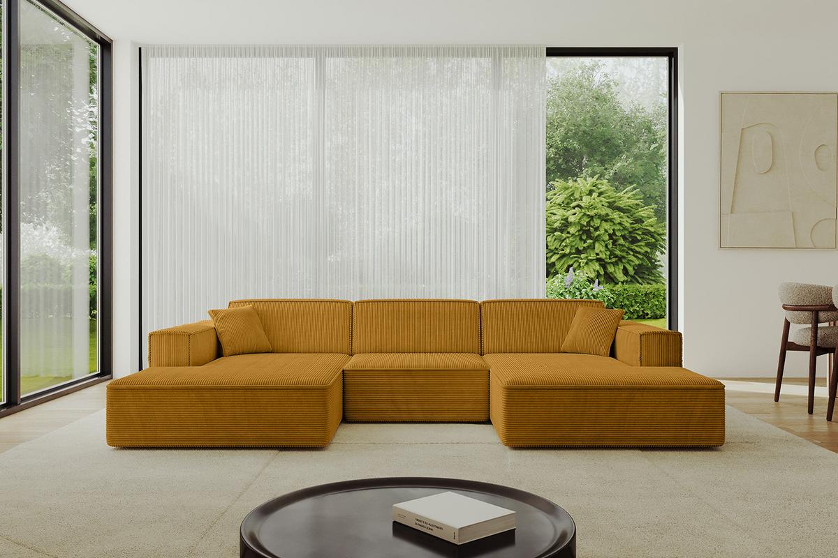 WOHNLANDSCHAFT IREA-U1-v4 - 301x165x77 cm Senfgelb - Grün, Holzwerkstoff/Textil (301/77/165cm) - ALTDECOR