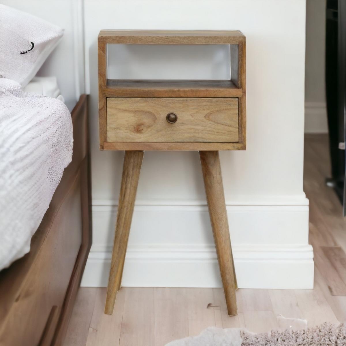 NACHTTISCHE in Eichenoptik mit 1 Schublade, 1 Offenes Fach, Beige - Messingfarben/Braun, Holz/Metall (30/57/30cm) - Artisan Furniture