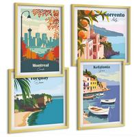 BILDER SET 4er Set - 50x50 cm & 40x60 cm Goldrahmen - Retro-Ansichten von Städten auf der ganzen Welt - Goldfarben, Kunststoff (50/50cm) - TULUP