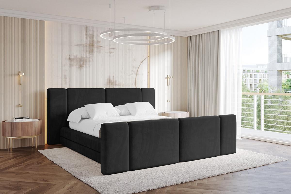 POLSTERBETT mit Bettkasten, Fußteil und Lattenrost, Bett mit Matratze H3/H4 - TEVO-Z 140x200 Schwarz - Schwarz, Holzwerkstoff/Textil (140/200cm) - ALTDECOR