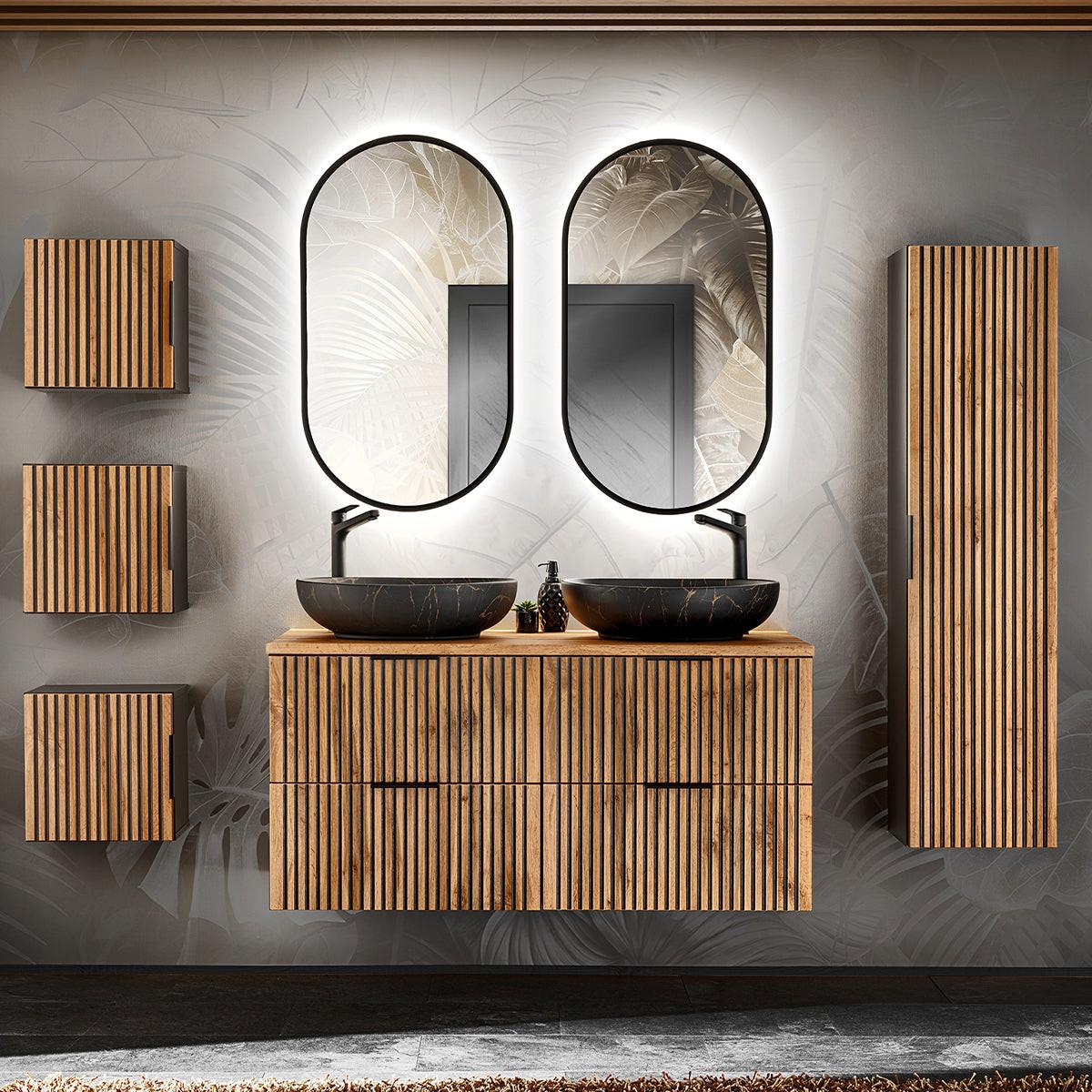 BADMÖBEL 120.6cm Gaia 2er-Set Holz in Eichenoptik und Schwarz - Braun, Holzwerkstoff (120.6/59/46cm) - Petits-meubles