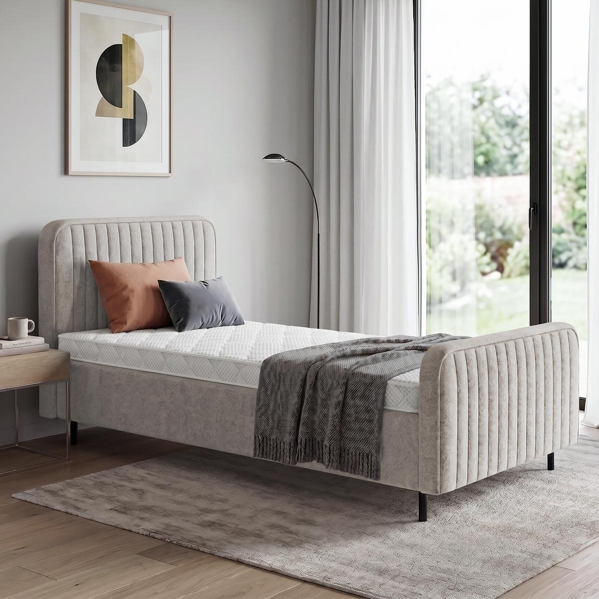 POLSTERBETT Lami 90x200, Einzelbett mit Bettkasten, ohne Matratze, Dunkelbeige - Sandfarben/Schwarz, Textil/Metall (90/200cm) - Beautysofa