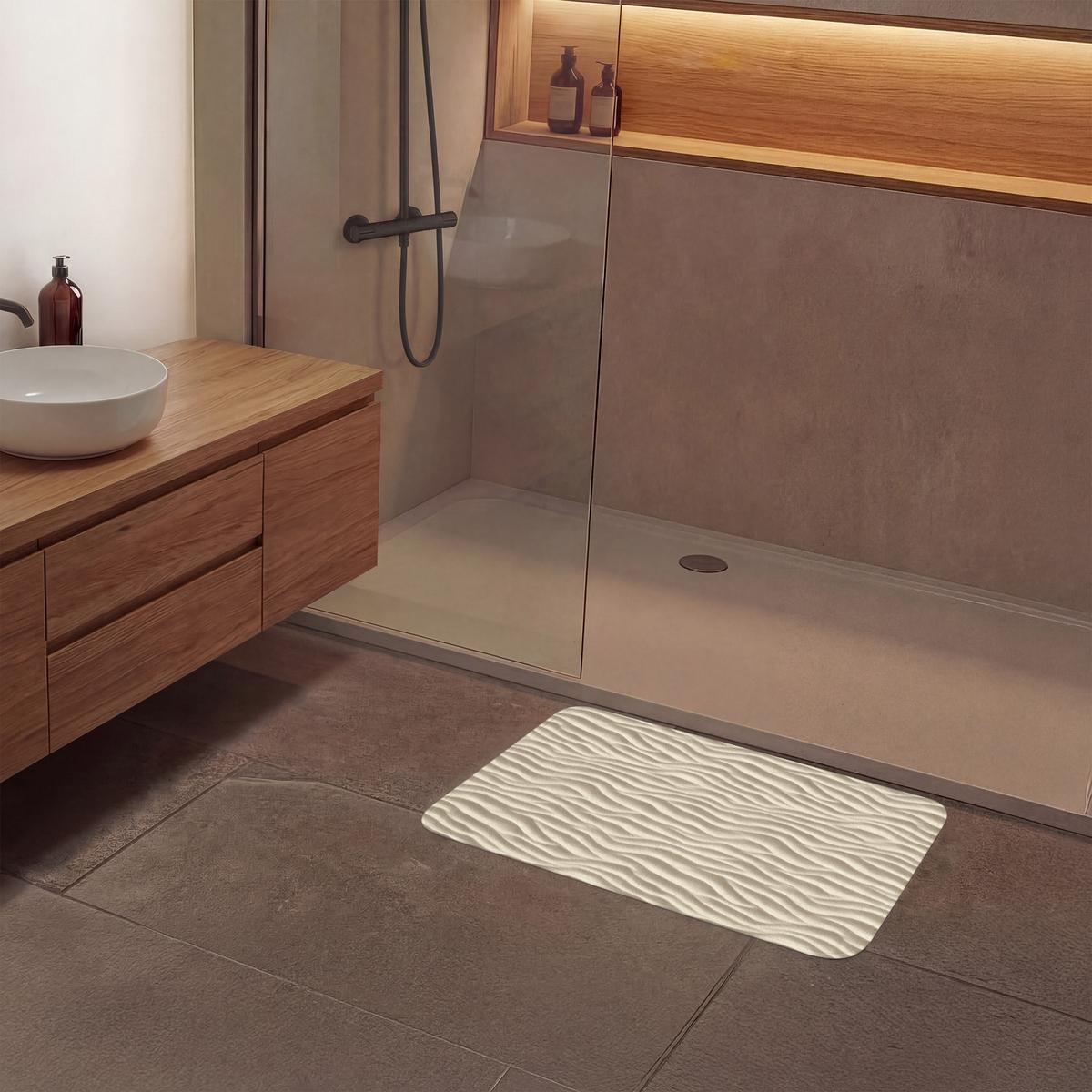 BADEMATTE Sand - Wellen - Beige 80x50 cm - Beige, Textil (80/50cm) - OnlyWow