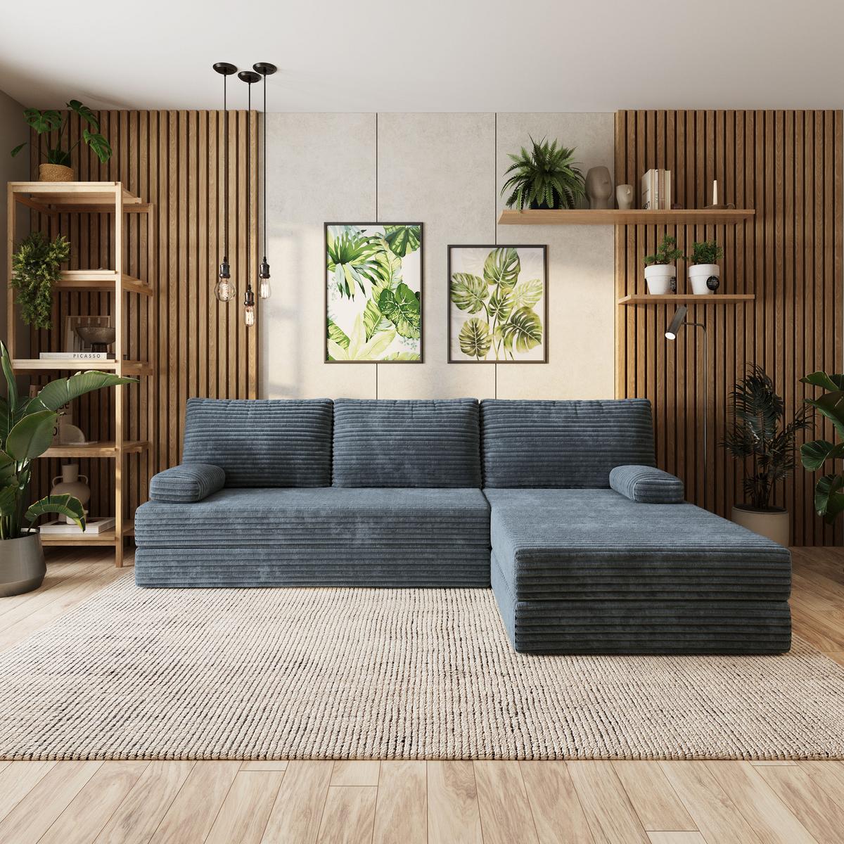 ECKSOFA ANKO modulares Boneless Sofa mit Schlaffunktion Grau Kordstoff - Blaugrau, Textil (270/160cm) - MASSENO