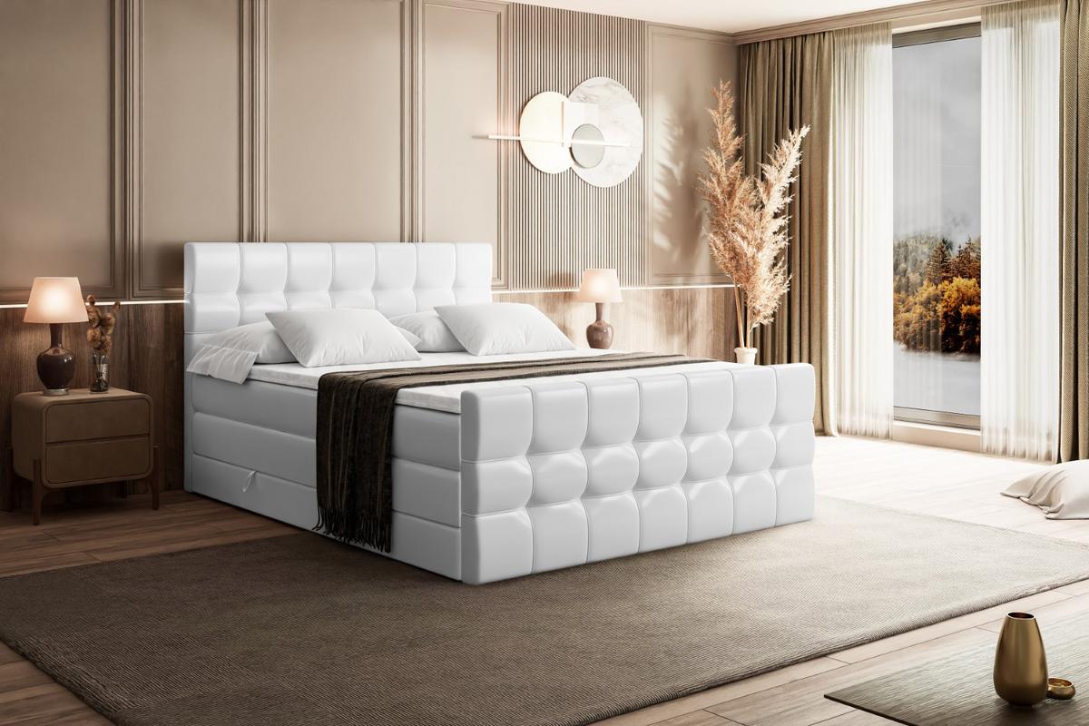 BOXSPRINGBETT BERO-Z KING - 200 x 200 - H3/H4 - Weiß Hochglanz - Weiß, Holzwerkstoff (200/200cm) - ALTDECOR