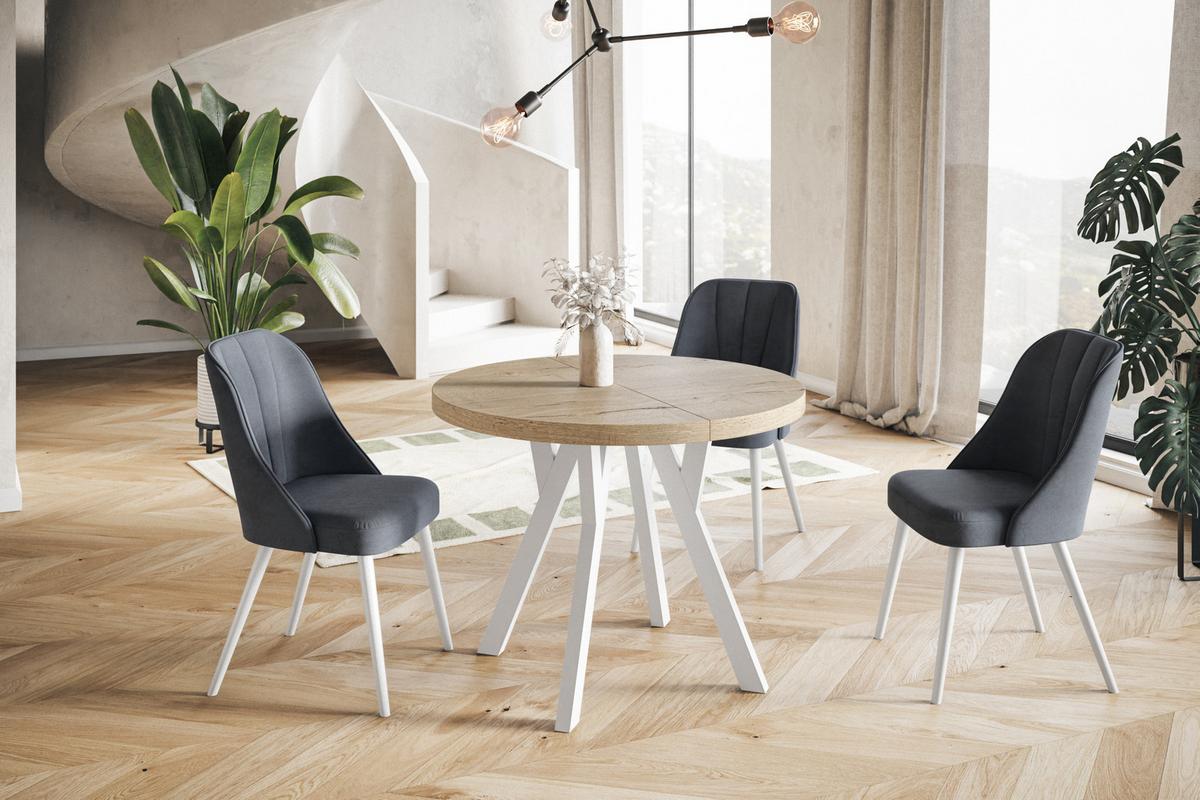 RUNDER Esstisch ausziehbar – Moderner Wohnzimmertisch und Küchentisch – Tisch mit Stabile Konstruktion, Durchmesser 80 cm - 130 cm - Farbe Halifax - Braun/Weiß, Holzwerkstoff (80/80/77cm) - Alpi-Möbel
