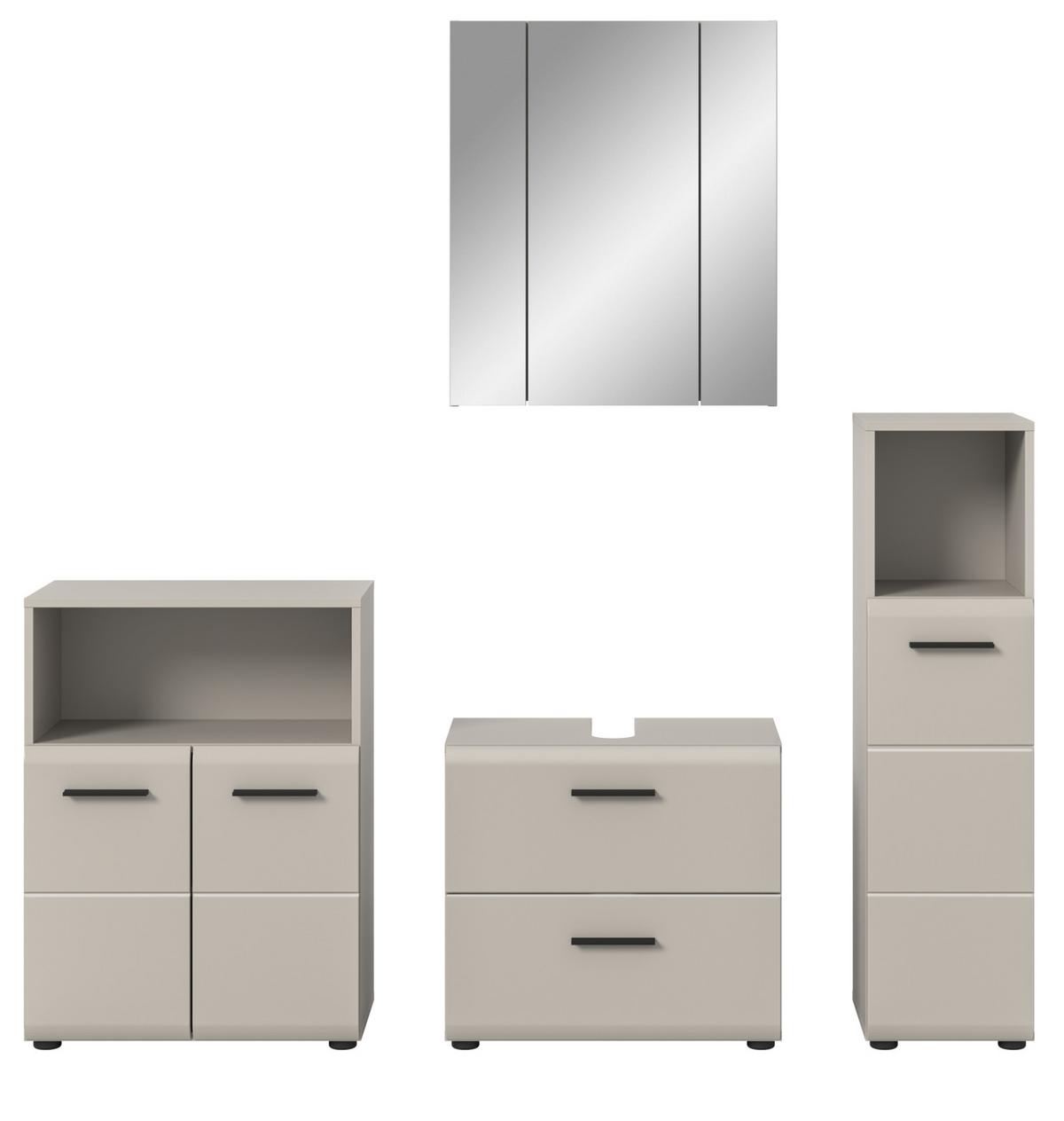 BADMÖBEL-SET Kaschmir 4-teilig 180 cm, Badkombination in modernem Design - Kaschmir/Schwarz, Glas/Holzwerkstoff (180/185/30cm) - Inn.Furn