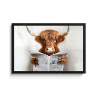 POSTER MIT RAHMENGERAHMTES BILD Schottischer Highlander - Tier - Zeitung - Toilette 60x40 cm - Kastanienfarben, Papier (60/40cm) - MuchoWow