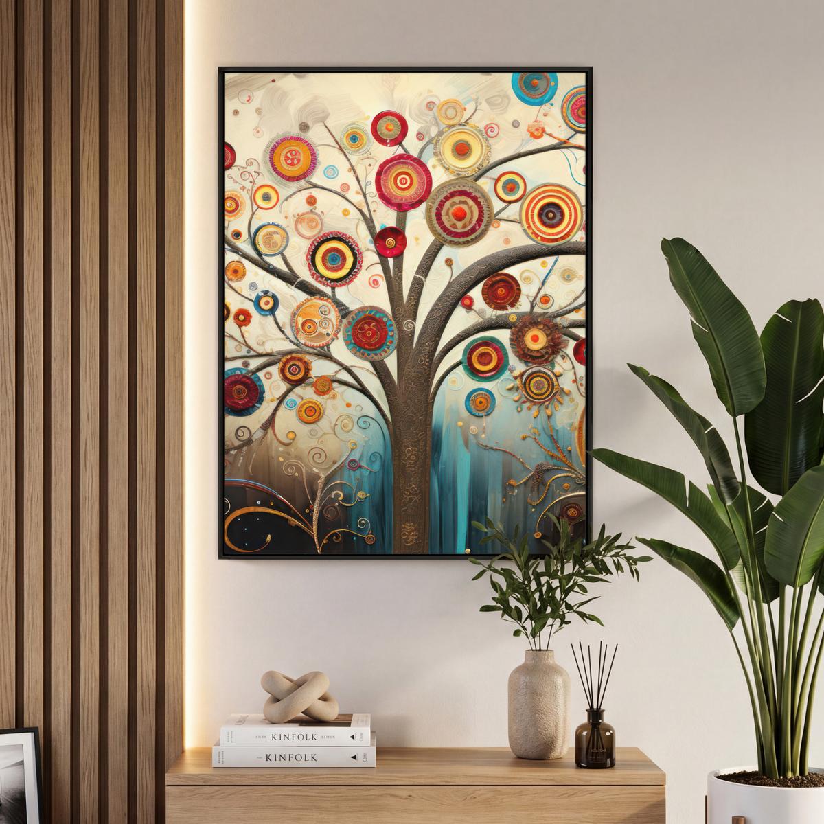 LEINWAND Bilder mit Rahmen - Baum - Baum des Lebens - Farbe - 70x100 - Braun, Textil (70/100cm) - MuchoWow