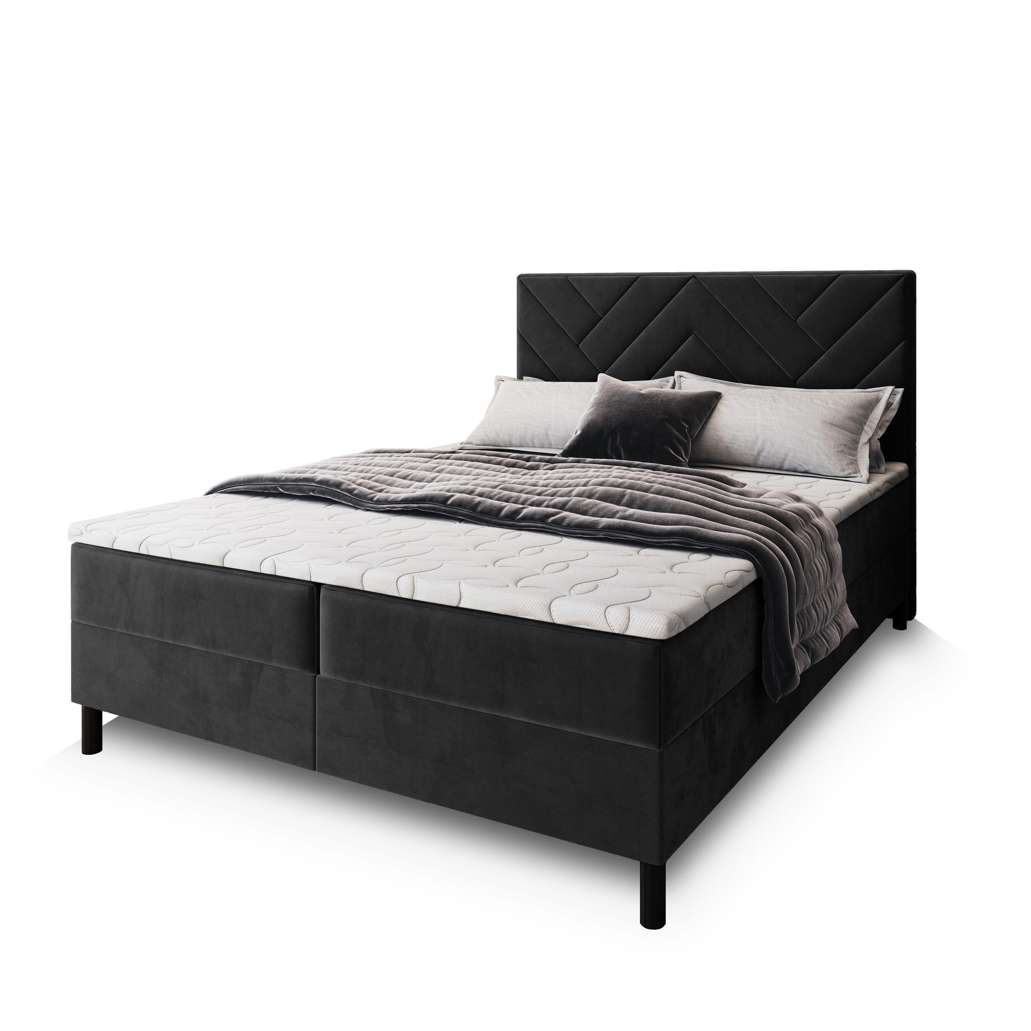 BOXBETT ROKIS 140x200 cm mit Matratze und Topper - Schwarz - Schwarz, Holz (140/200cm) - MASSENO