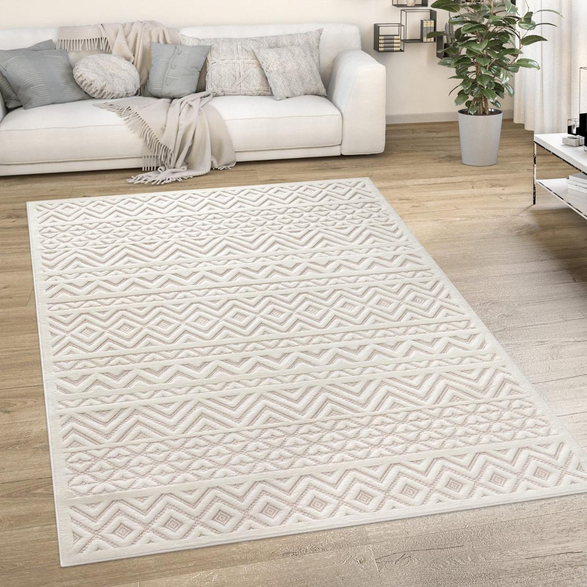 KURZFLORTEPPICH, mit Struktur, aus Polypropylen, Florhöhe 10 mm, Creme, 80 x 150 cm - Beige, Textil (150/80cm) - KADIMA DESIGN