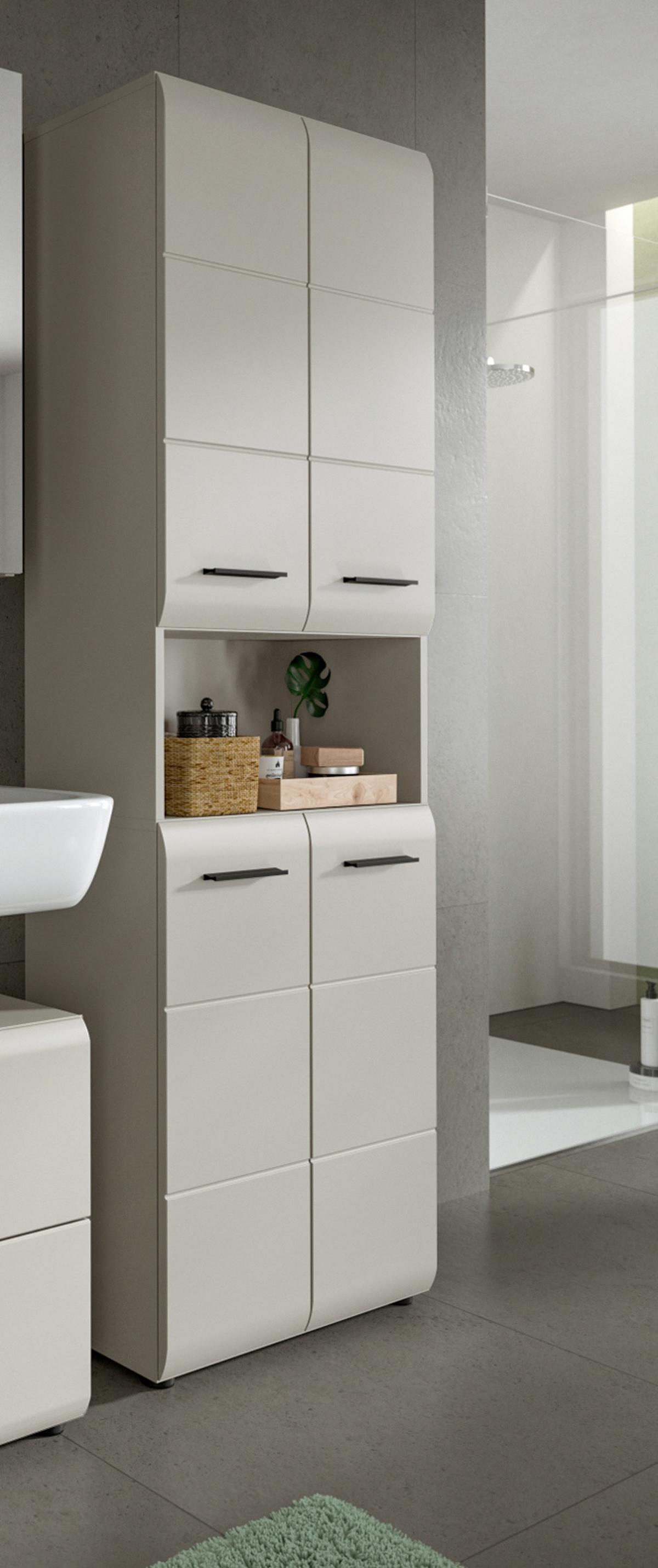 HOCHSCHRANK Kaschmir 60 x 185 cm, Badschrank mit viel Stauraum - Kaschmir/Schwarz, Holzwerkstoff/Kunststoff (60/185/30cm) - Inn.Furn