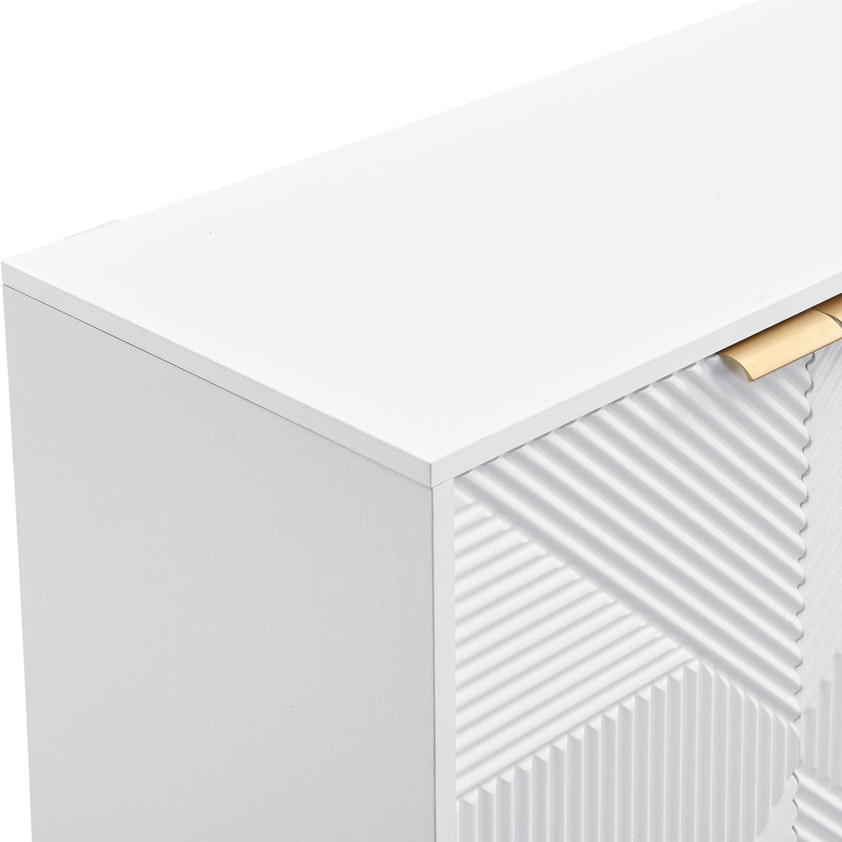 SIDEBOARD Weiss & Gold 120 Cm Mit Geometrischer Gravur & Kugelfüssen - Weiß, Holzwerkstoff (120/71.5/35cm) - Urban Meuble