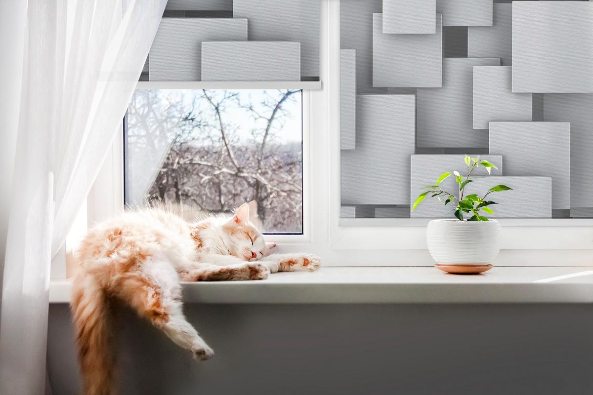 INNENROLLO - Fensterrollo - Rollo - 140x140 cm - Graue 3D-Quadrate - Grau, Kunststoff (140/140/0.5cm) - TULUP