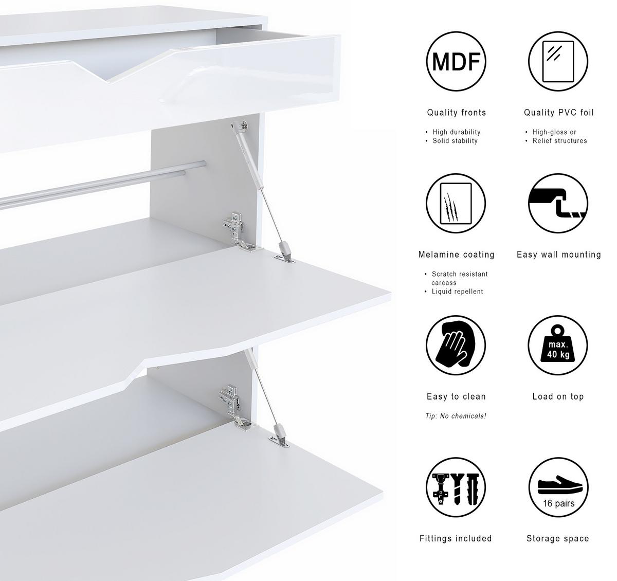 SCHUHSCHRANK Kolmio Fronten in Grau Hochglanz - Grau, Holzwerkstoff (85/87/33cm) - Vladon