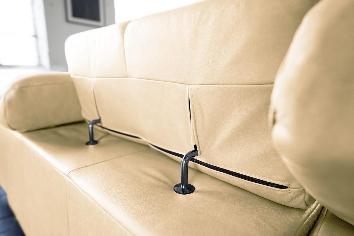 ECKSOFA NELSON Beige Leder - Beige/Schwarz, Leder/Metall (321/216cm) - KAWOLA