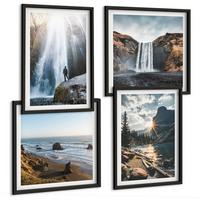 BILDER SET 4er Set - 50x50 cm & 40x60 cm Schwarzer Rahmen - Wasserfälle, Berge, Landschaften, Natur - Schwarz, Kunststoff (50/50cm) - TULUP