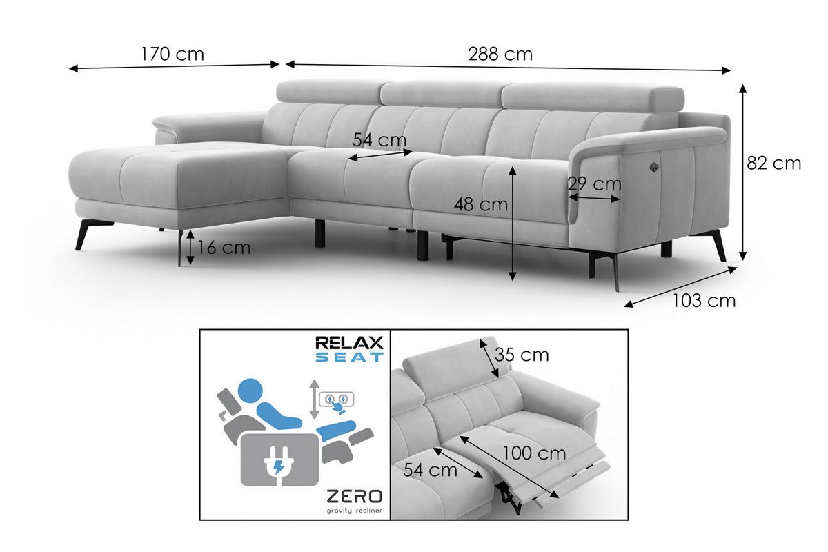 ECKSOFA FIERO 4-Sitzer LINKS, Oranger Veloursstoff - Schwarz/Orange, Holz/Textil (288/170cm) - Courtois Laville