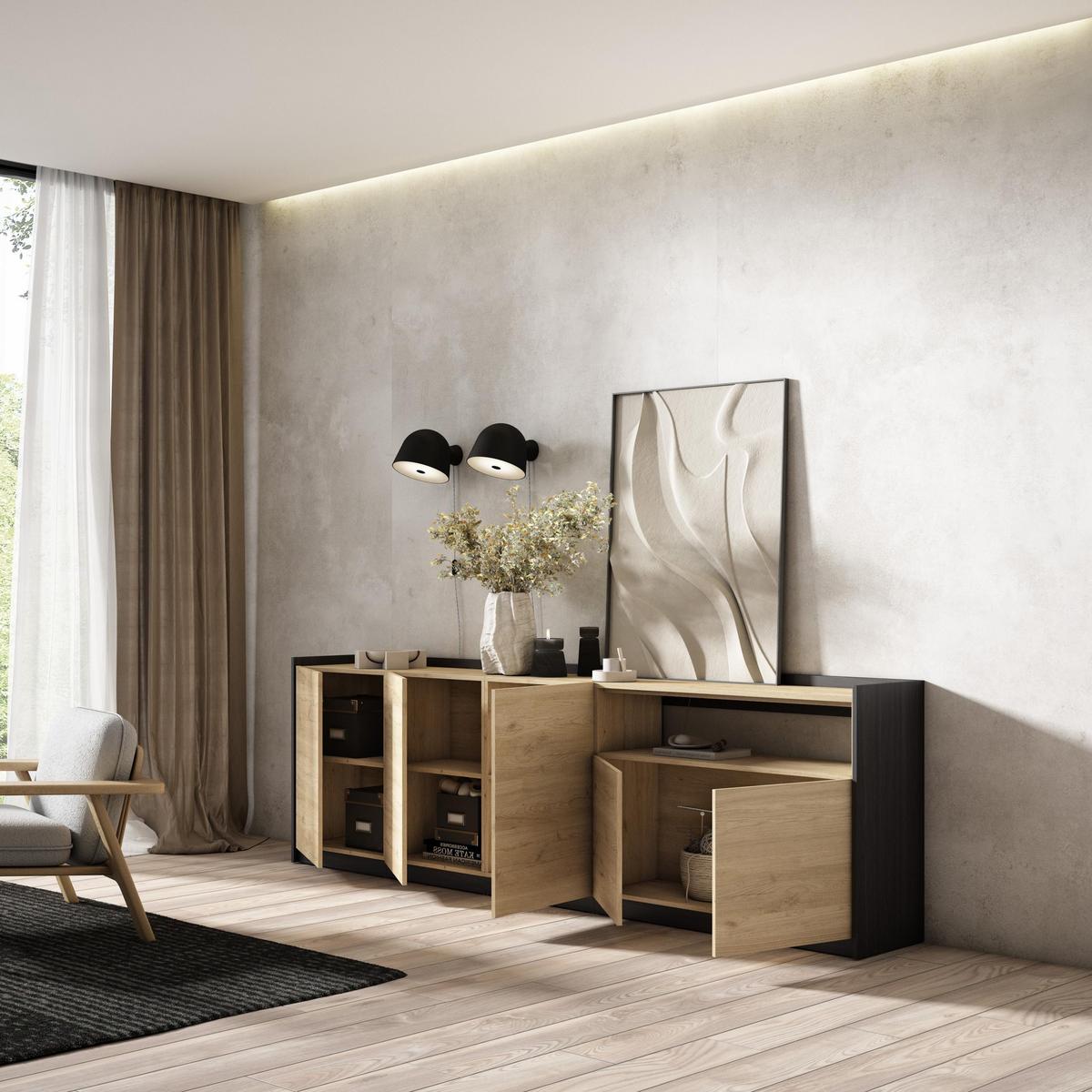 SIDEBOARD, Highboard, Eiche Schwarz, 260/37/80cm - Eichefarben, Holzwerkstoff (260/80/37cm) - Skraut Home