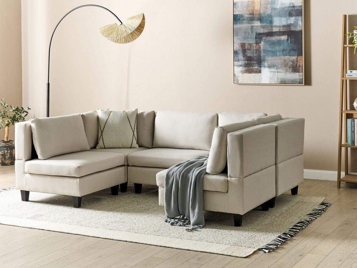 5-SITZER-MODULSOFA U-förmiges Hellbeige Stoff Unstad - Beige, Textil (228/72/76cm) - Beliani