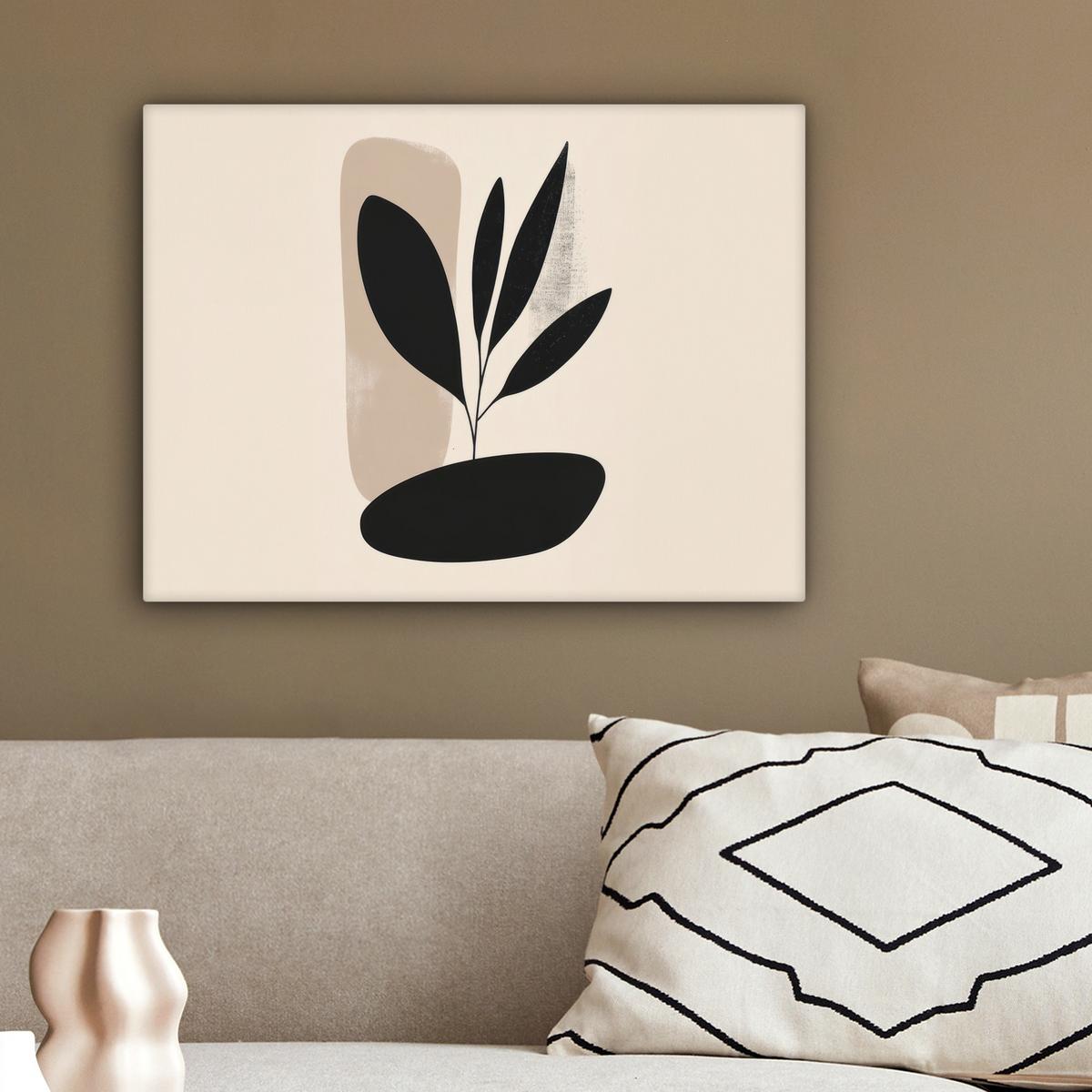 LEINWANDBILD Pflanze - Beige - Japanisch Wandbild 40x30 cm - Schwarz, Textil (40/30cm) - MuchoWow