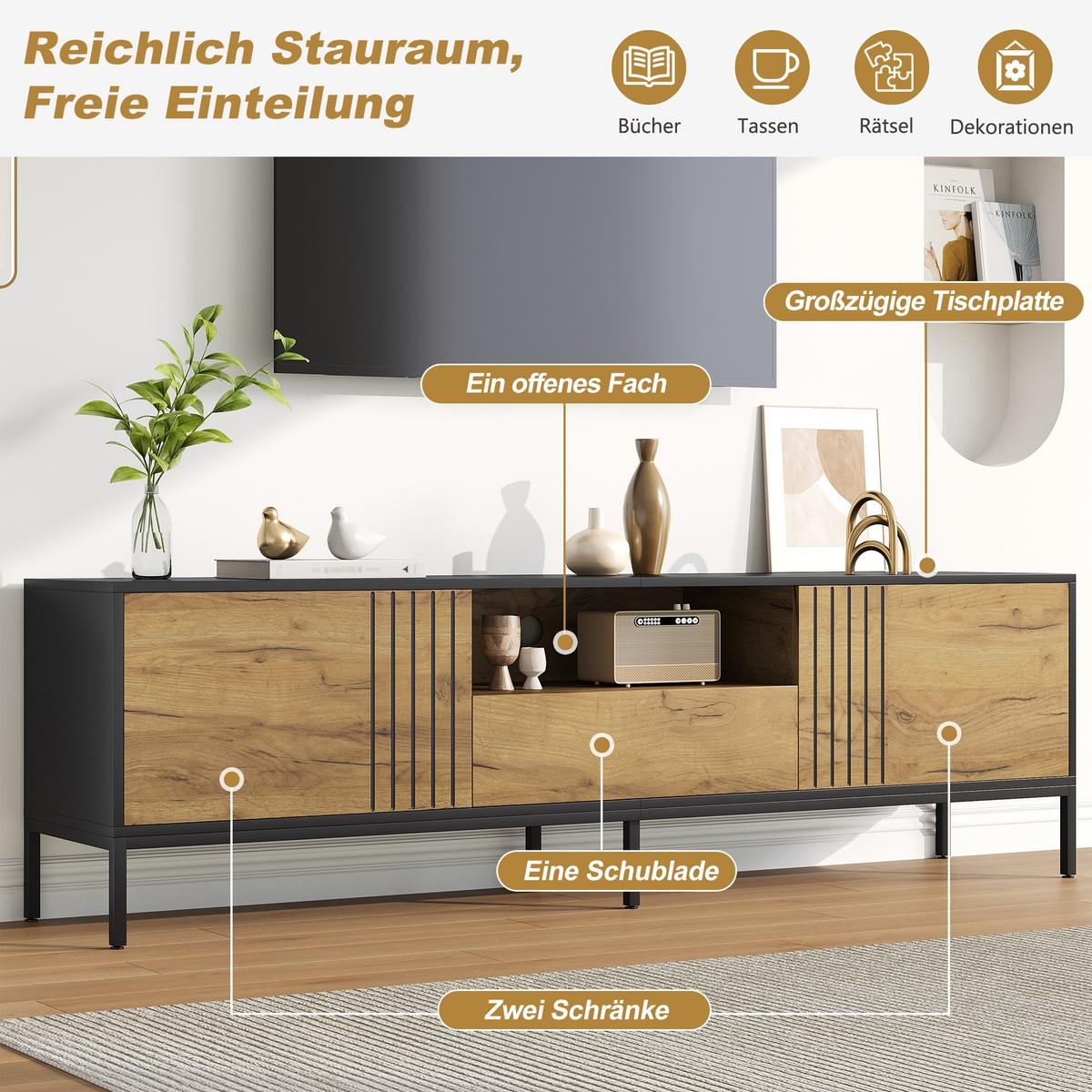 TV-LOWBOARD holzoptik & schwarz - Eichefarben, Holzwerkstoff (170/50/35cm) - Urban Meuble