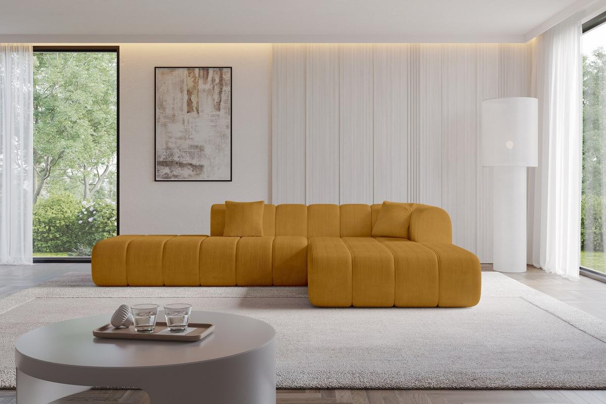 ECKSOFA Ottomane Rechts BILA-L 289x176x71 Senfgelb Cord - Currygelb/Dunkelgelb, Holzwerkstoff/Kunststoff (289/176cm) - ALTDECOR