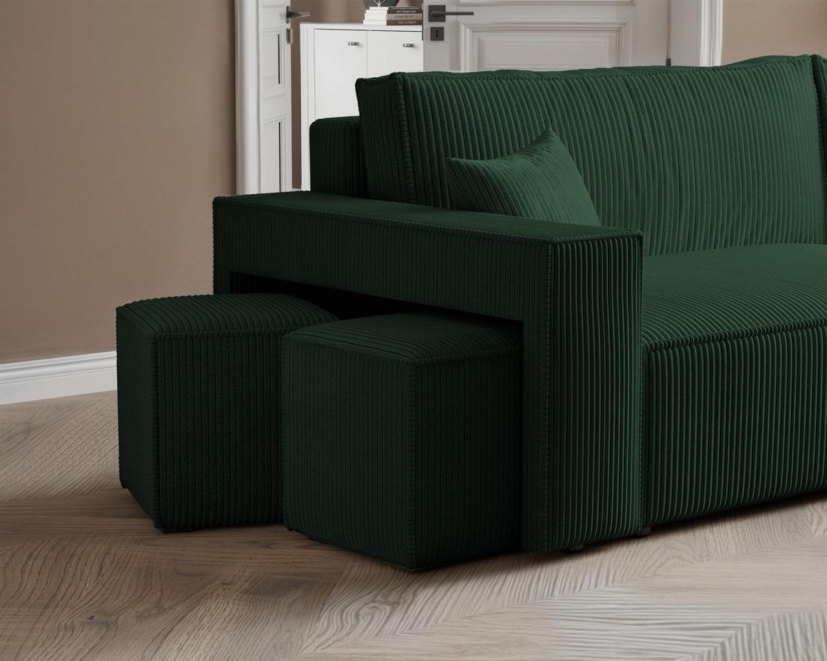 ECKSOFA Adara Inkl. Hocker - Grün, Holzwerkstoff/Textil (145/262cm) - Fun Möbel